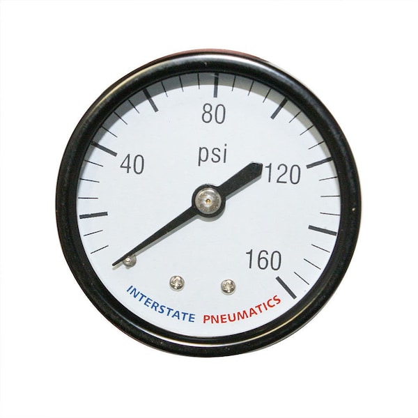 Interstate Pneumatics Pressure Gauge 160 PSI 1 -1/2 Inch Diameter 1/8 Inch NPT Rear Mount G2101-160 - main